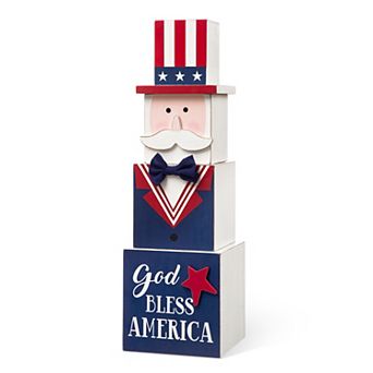 Glitzhome 24.5" H Patriotic/ Easter Double Sided Wooden Porch Decor, Easter Bunny & Uncle Sam