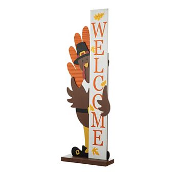Glitzhome 36" H Thanksgiving Wooden Turkey Porch Decor, Welcome Turkey Outdoor Entryway Yard Sign