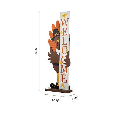 Glitzhome 36" H Thanksgiving Wooden Turkey Porch Decor, Welcome Turkey Outdoor Entryway Yard Sign