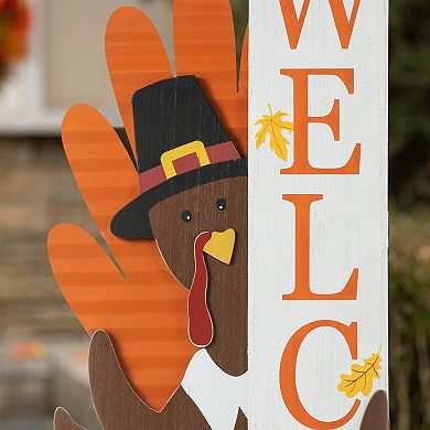 Glitzhome 36" H Thanksgiving Wooden Turkey Porch Decor, Welcome Turkey Outdoor Entryway Yard Sign