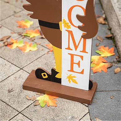 Glitzhome 36" H Thanksgiving Wooden Turkey Porch Decor, Welcome Turkey Outdoor Entryway Yard Sign