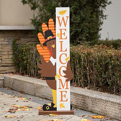 Glitzhome 36" H Thanksgiving Wooden Turkey Porch Decor, Welcome Turkey Outdoor Entryway Yard Sign