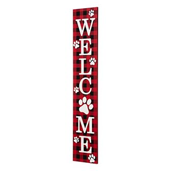 Glitzhome 42"h Wooden Plaid Pet "welcome" Porch Decor Sign