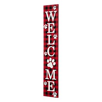 Glitzhome 42"h Wooden Plaid Pet "welcome" Porch Decor Sign