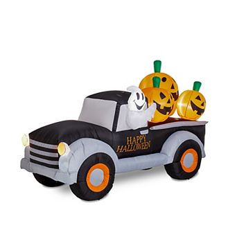 Glitzhome 8ft Lighted Inflatable Truck Decor, Inflatable Garden Decor with Jack-O-Lantern Pumpkins