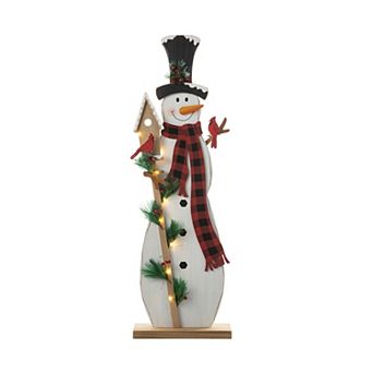 Glitzhome 36"h Christmas Lighted Wooden Snowman Porch Decor With Timer