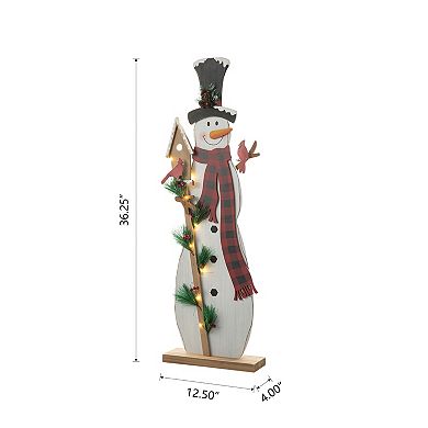 Glitzhome 36"h Christmas Lighted Wooden Snowman Porch Decor With Timer