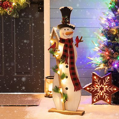 Glitzhome 36"h Christmas Lighted Wooden Snowman Porch Decor With Timer