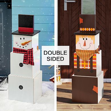 Glitzhome 36" H Fall/christmas Wooden Double Sided Snowman/scarecrow Porch Decor
