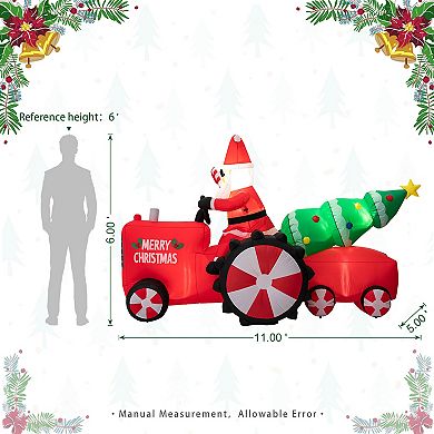 Glitzhome 11ft Lighted Inflatable Santa on Tractor Décor, Christmas Inflatable Yard Decor