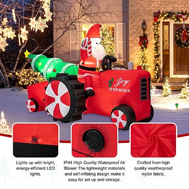Glitzhome 11ft Lighted Inflatable Santa on Tractor Décor, Christmas Inflatable Yard Decor