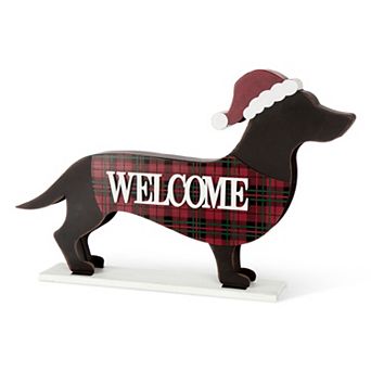 Glitzhome 21.93" L Wooden Metal Dachshund Standing Front Door Porch Decor Sign