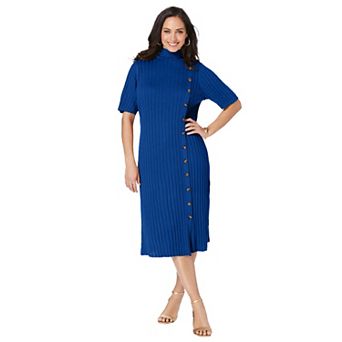 Jessica London Women's Plus Size Button Front Sweater Dress