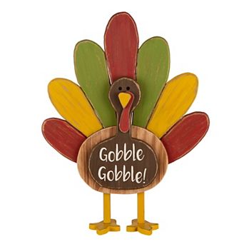 Glitzhome 24" H Thanksgiving Turkey Porch Decoration, Wooden Turkey Figurine Standing Decor