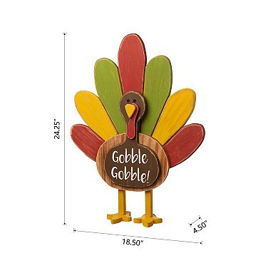 Glitzhome 24" H Thanksgiving Turkey Porch Decoration, Wooden Turkey Figurine Standing Decor