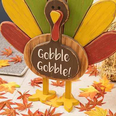 Glitzhome 24" H Thanksgiving Turkey Porch Decoration, Wooden Turkey Figurine Standing Decor