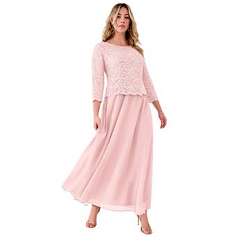 Roaman's Women's Plus Size Petite Plus Size Sparkle Lace Popover A-Line Gown With 3/4 Sleeves