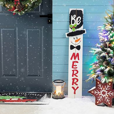 Glitzhome 42" H Wooden Welcome Sign Snowman Vertical Porch Decor