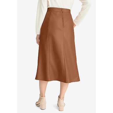 Jessica London Women's Plus Size Faux Leather Midi Skirt