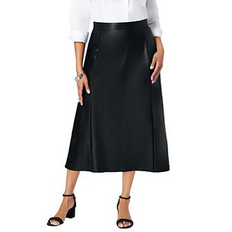 Jessica London Women's Plus Size Faux Leather Midi Skirt