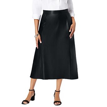 Jessica London Women's Plus Size Faux Leather Midi Skirt