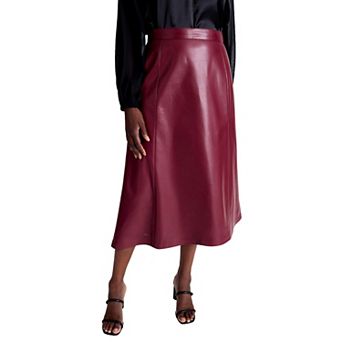 Jessica London Women's Plus Size Faux Leather Midi Skirt