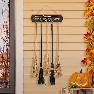 Glitzhome 42"H Brooms Parking Porch Decor, Halloween Wooden Hanging Wall Decor
