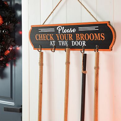 Glitzhome 42"H Brooms Parking Porch Decor, Halloween Wooden Hanging Wall Decor