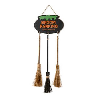 Glitzhome Brooms Parking Porch Decor, Halloween Wooden Hanging Wall Decor