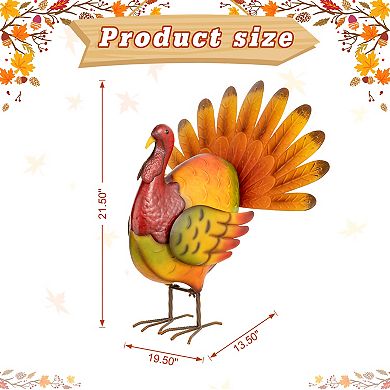 Glitzhome 21.5"H Thanksgiving Metal Turkey Porch Decor, Hand-Painted Turkey Sculpture Statue Sign