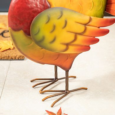 Glitzhome 21.5"H Thanksgiving Metal Turkey Porch Decor, Hand-Painted Turkey Sculpture Statue Sign