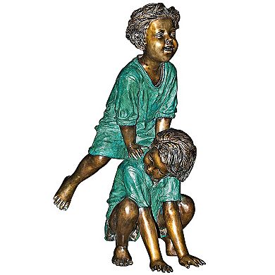 Leap Froggin Playing Boys Cast Bronze Garden Statue