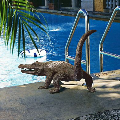 Gator On The Prowl: Spitting Bronze Alligator Garden Statue