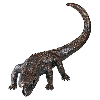 Gator On The Prowl: Spitting Bronze Alligator Garden Statue