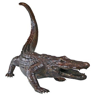 Gator On The Prowl: Spitting Bronze Alligator Garden Statue