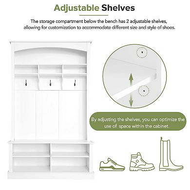Merax Rectangle Coat Rack With Bench And Shoe Storage