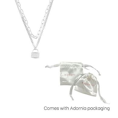 Adornia Adjustable Layered Chain Crystal Lock Necklace