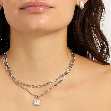 Adornia Adjustable Layered Chain Crystal Lock Necklace