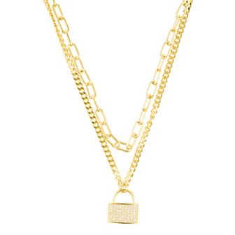 Adornia Adjustable Layered Chain Crystal Lock Necklace