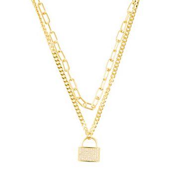 Adornia Adjustable Layered Chain Crystal Lock Necklace