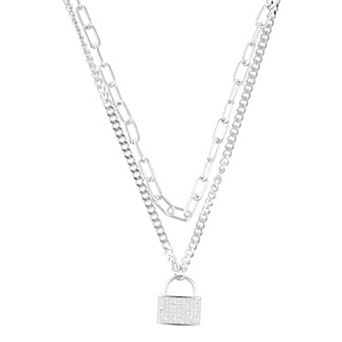 Adornia Adjustable Layered Chain Crystal Lock Necklace