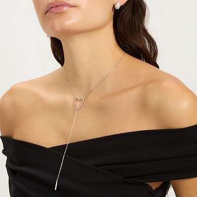 Adornia Silver Tone Adjustable Cubic Zirconia Heart Y-Necklace