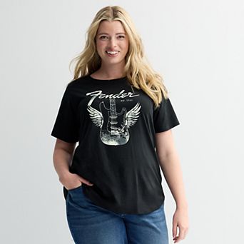 Plus Size Fender Guitar With Wings Graphic Tee