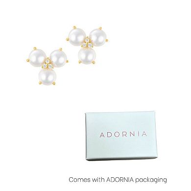 Adornia 14k Gold Tone 3-Point Freshwater Cultured Pearl Flower & Cubic Zirconia Earrings