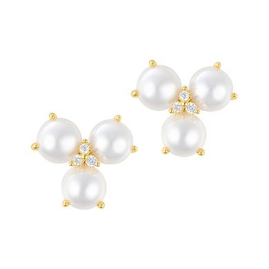 Adornia 14k Gold Tone 3-Point Freshwater Cultured Pearl Flower & Cubic Zirconia Earrings