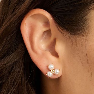 Adornia 14k Gold Tone 3-Point Freshwater Cultured Pearl Flower & Cubic Zirconia Earrings