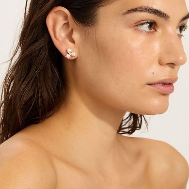 Adornia 14k Gold Tone 3-Point Freshwater Cultured Pearl Flower & Cubic Zirconia Earrings