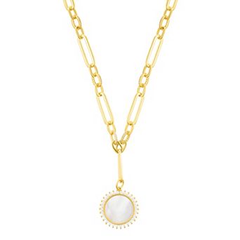 Adornia 14k Gold Tone Mother of Pearl Cubic Zirconia Halo Disc Mixed Link Y-Necklace