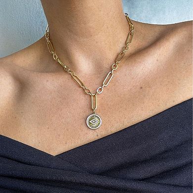 Adornia 14k Gold Tone Cubic Zirconia Evil Eye Mixed Link Y-Necklace