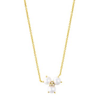 Adornia 14k Gold Tone Adjustable 3-Point Cultured Freshwater Pearl Flower & Cubic Zirconia Necklace